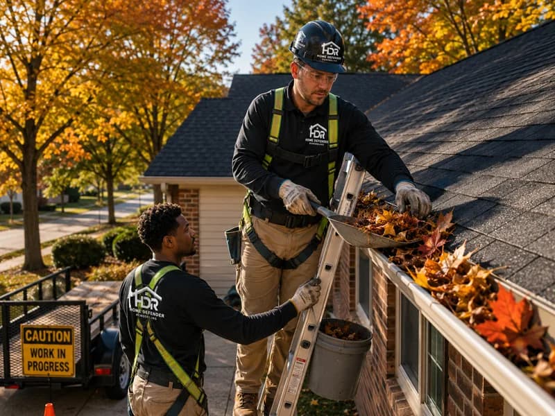 Gutter cleaning in progress on a Dane County home