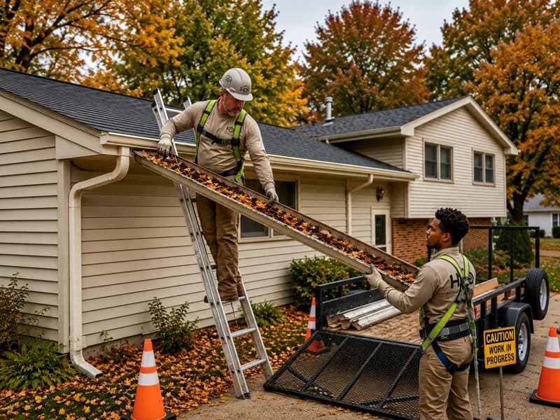 Old gutters being removed during a Madison gutter replacement
