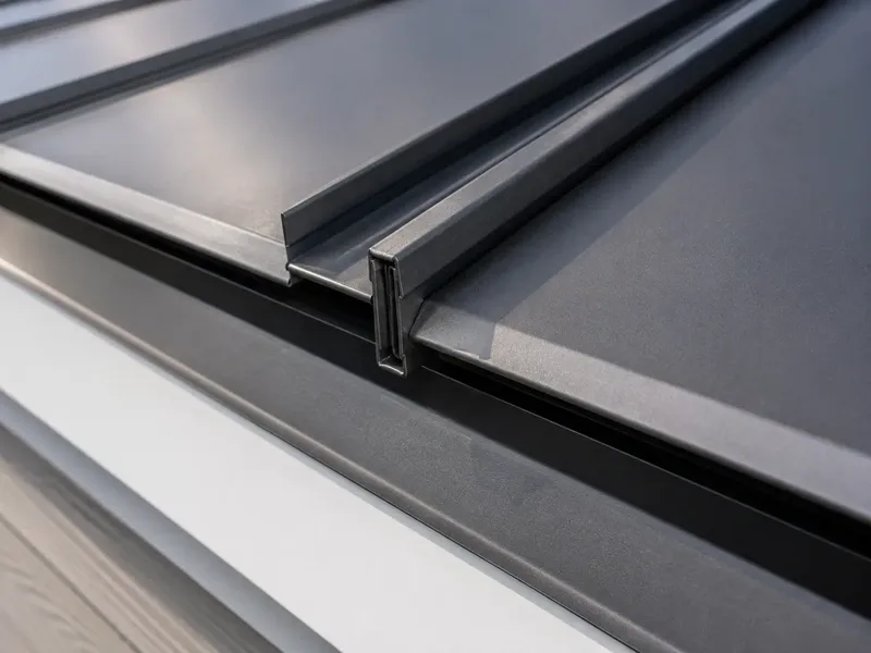 Standing-seam metal roof panel and seam detail