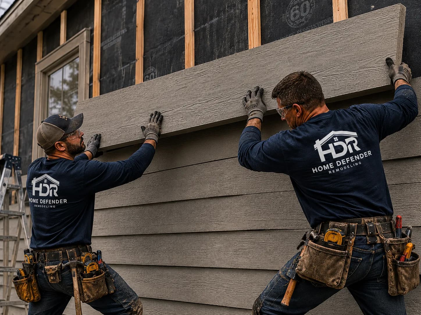 Fiber-cement siding installation in progress