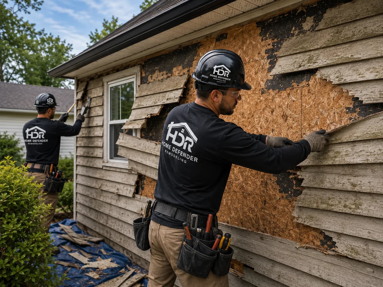 Siding tear-off on a Madison home before re-siding
